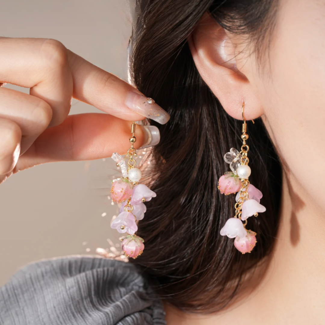 Pink Strawberry Bobo Tassel Earrings