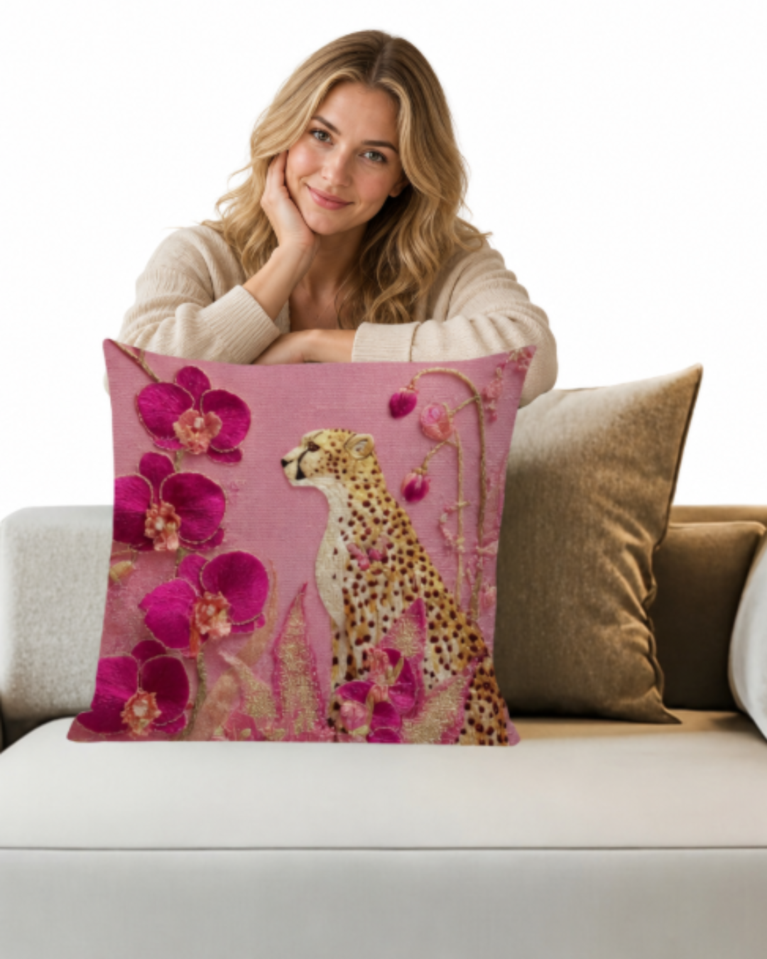 Pink Cheetah Orchid Cushion Cover