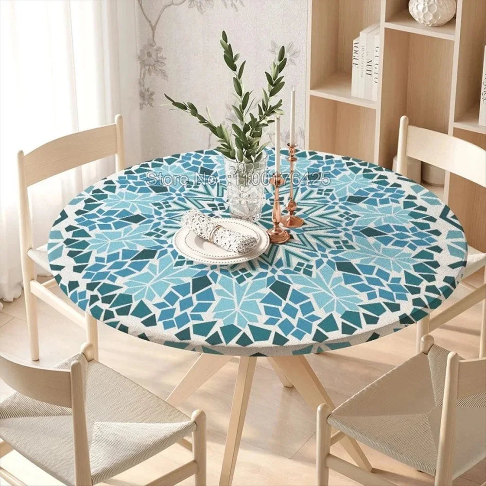 Mandala Diamond Blue Fitted Table Cloth