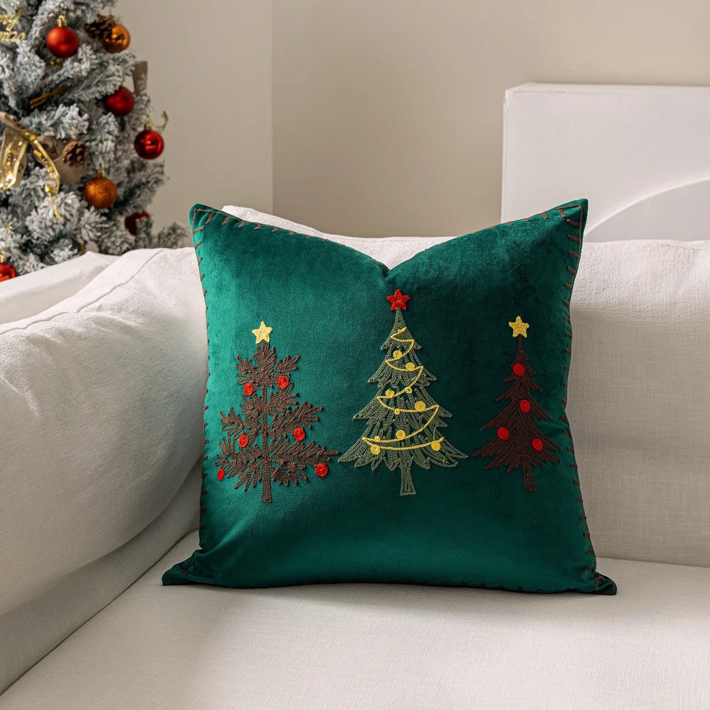 Christmas Tree Embroidered Cushion Cover
