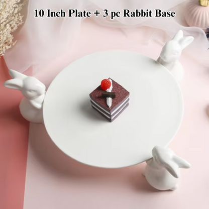 White Ceramic Rabbit Family Cake Stand