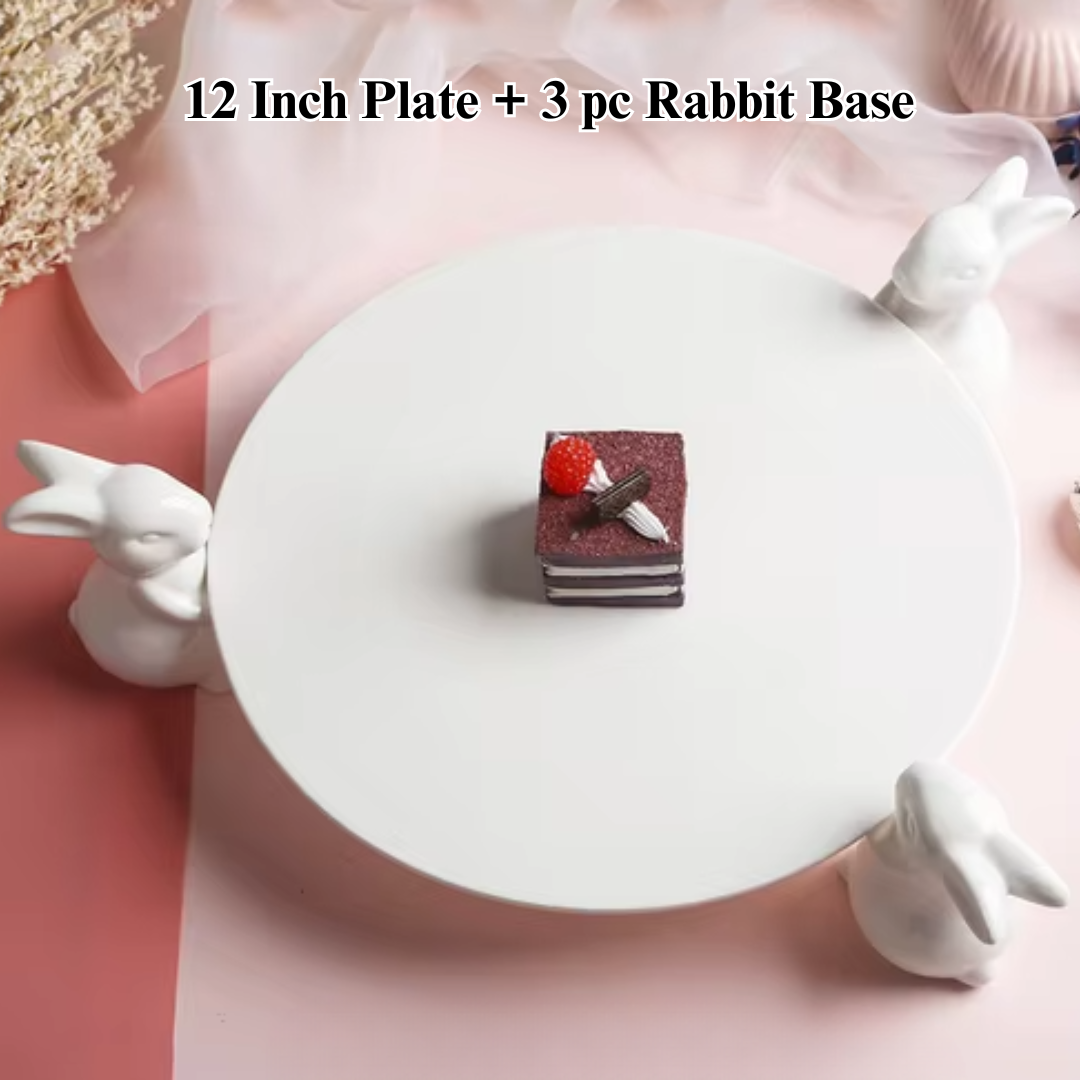 White Ceramic Rabbit Family Cake Stand