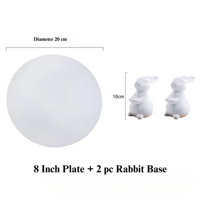 White Ceramic Rabbit Family Cake Stand