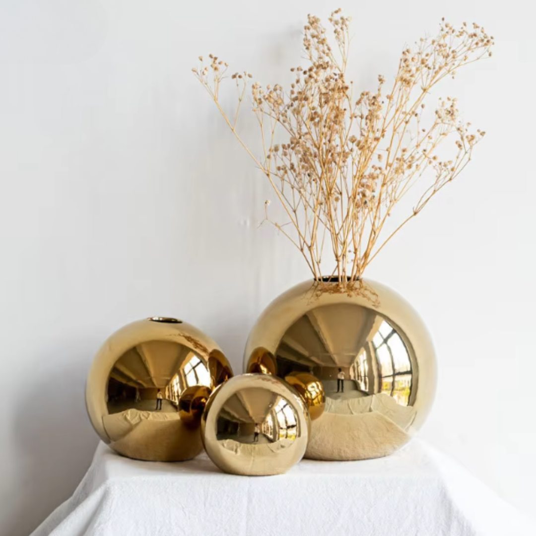 Golden Sphere Ceramic Vase