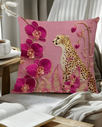 Pink Cheetah Orchid Cushion Cover