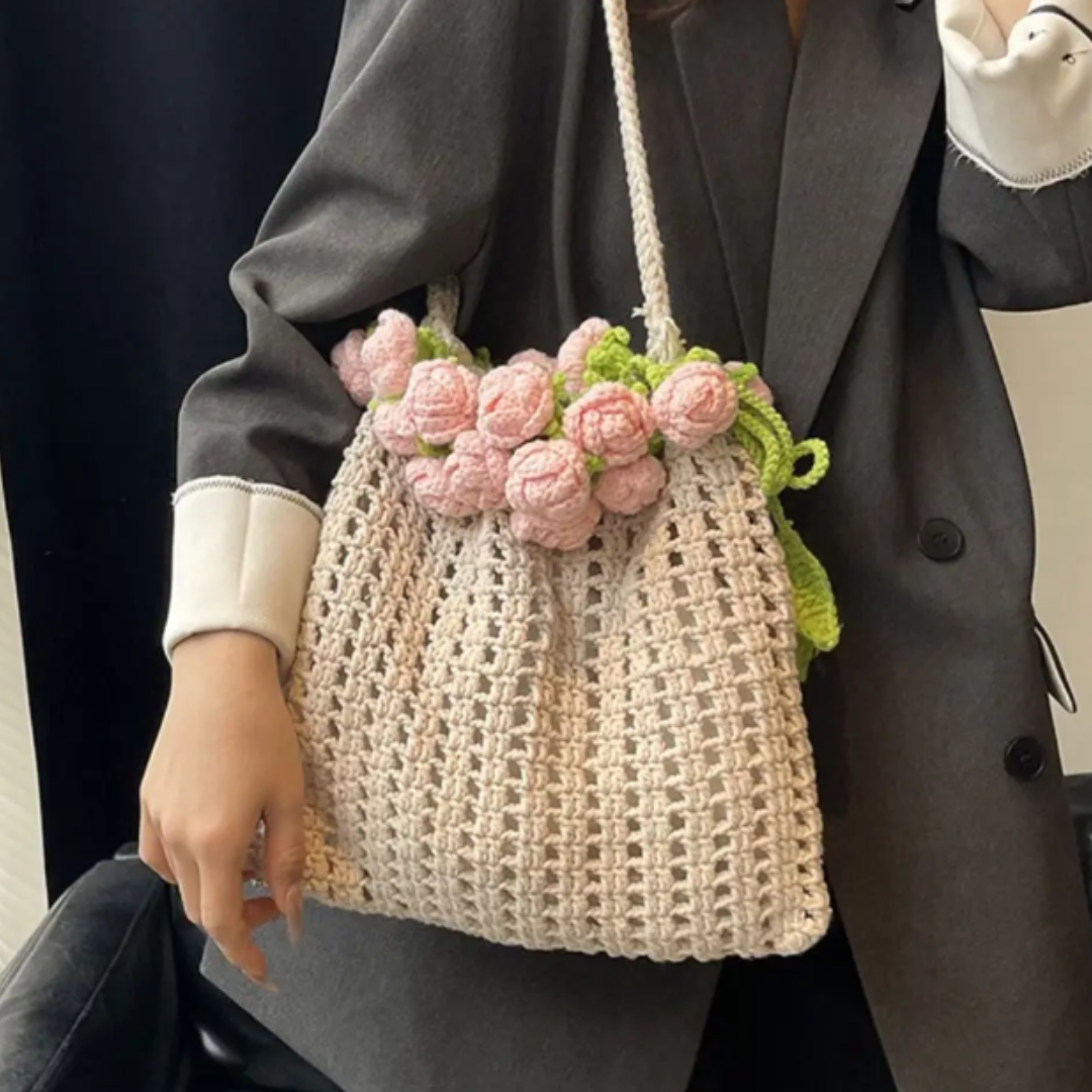 Bohemian Rose Bouquet Knit Bag