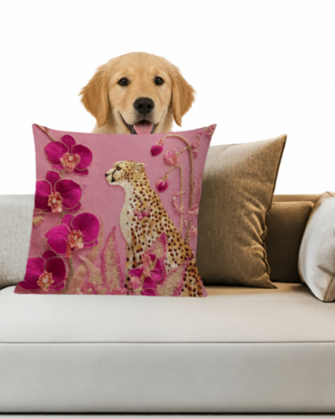 Pink Cheetah Orchid Cushion Cover