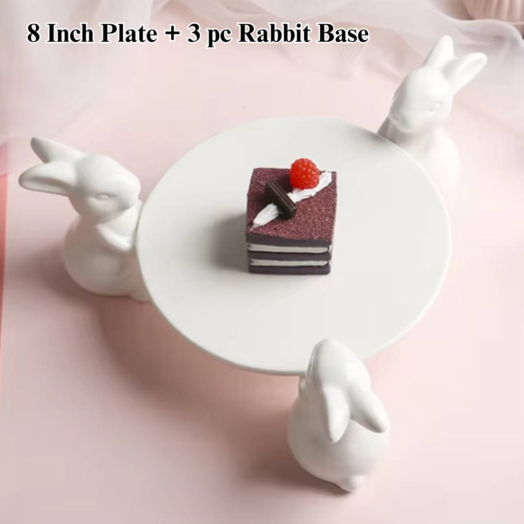 White Ceramic Rabbit Family Cake Stand