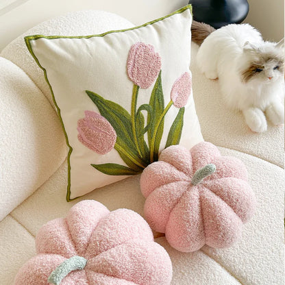 Pink Pumpkin Plush & Tulip Cushion Covers Collection