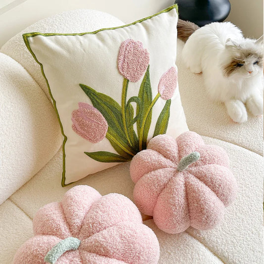 Pink Pumpkin Plush & Tulip Cushion Covers Collection