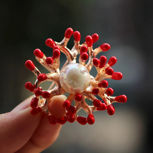 Red Coral Pin / Brooch