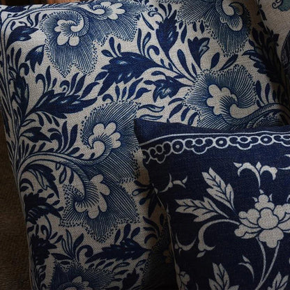 Retro Blue Floral Retro Print Cushion Covers