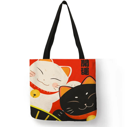 Japanese Fortune Cat  Eco Bag