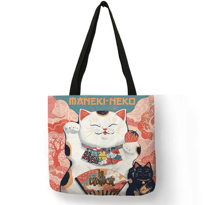 Japanese Fortune Cat  Eco Bag