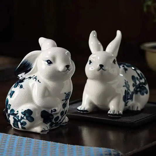 Blue White Ceramic Smart Bunny