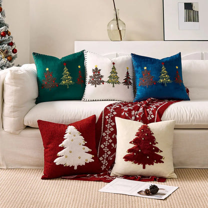 Christmas Tree Embroidered Cushion Cover