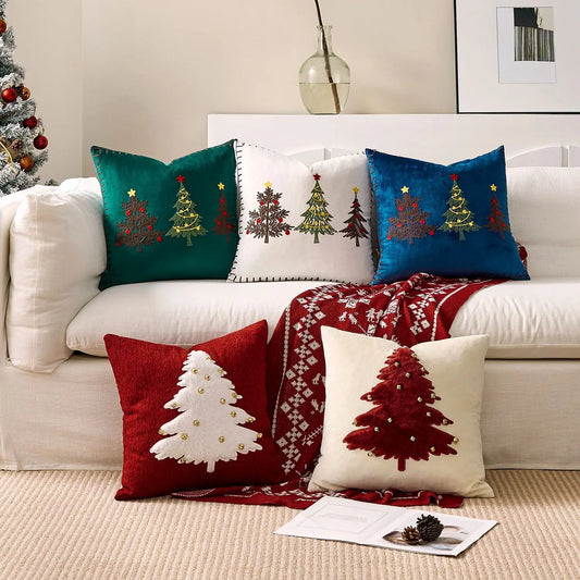 Christmas Tree Embroidered Cushion Cover