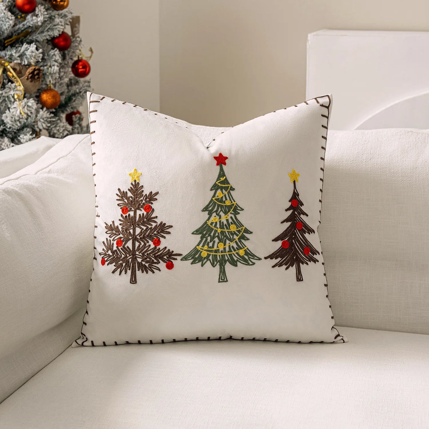 Christmas Tree Embroidered Cushion Cover