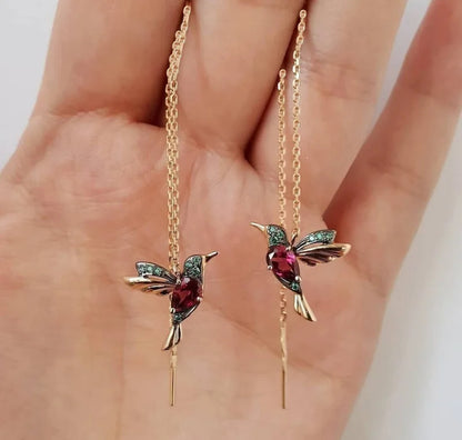 Humming Birds Long Drop Earrings