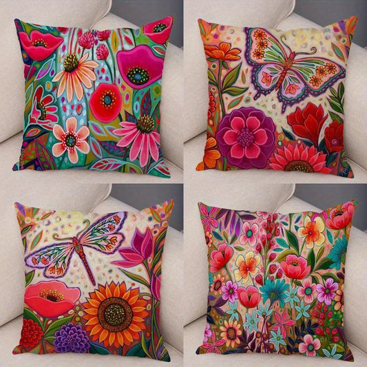 Secret Garden Cushion Cover - Flowers, Butterfliers, Dragonflies