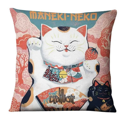 Japanese Lucky Cat Pillow Covers