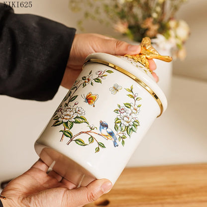 Gilded Bird Storage Jar