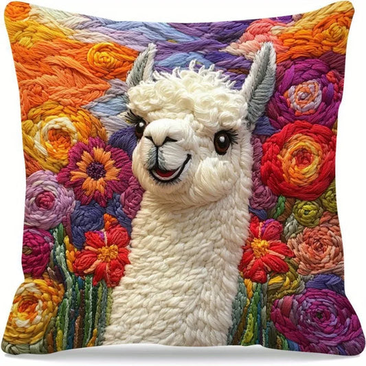 Alpaca Flowers Cushion Cover