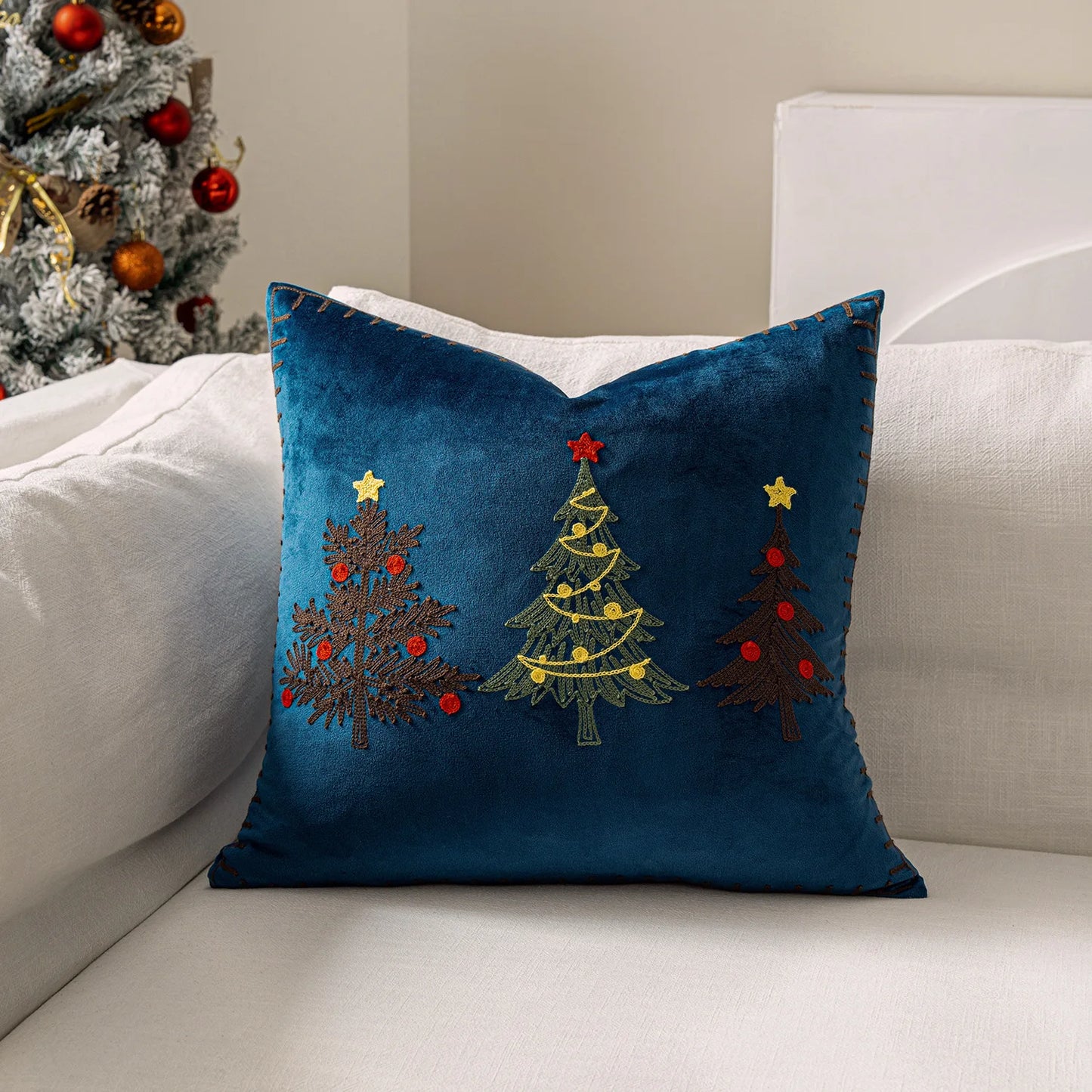 Christmas Tree Embroidered Cushion Cover
