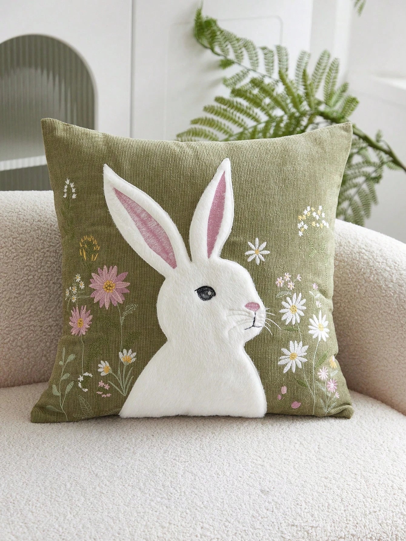 Green Bunny Cushion Cover