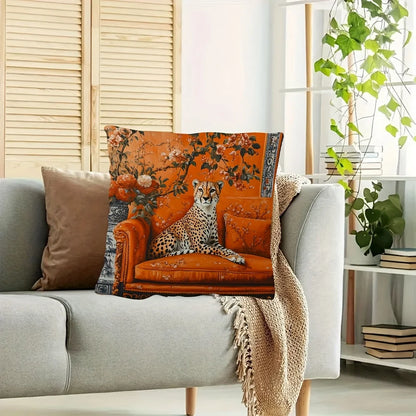Cheetah Orange Chinoiserie Cushion Cover