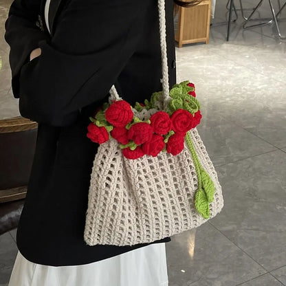 Bohemian Rose Bouquet Knit Bag