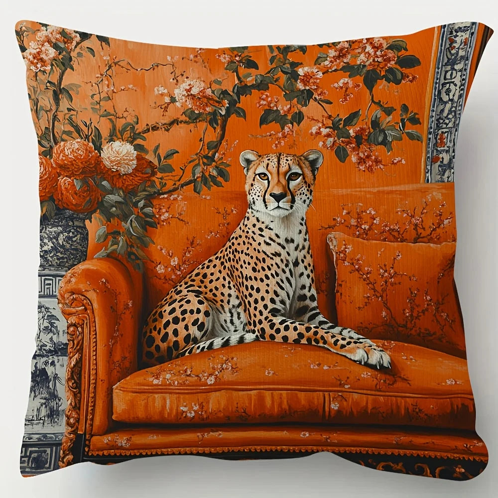 Cheetah Orange Chinoiserie Cushion Cover