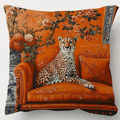 Cheetah Orange Chinoiserie Cushion Cover
