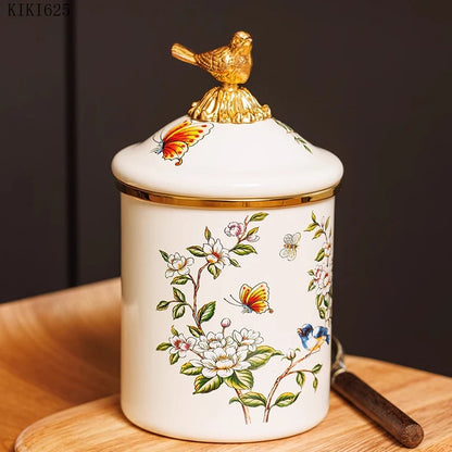 Gilded Bird Storage Jar