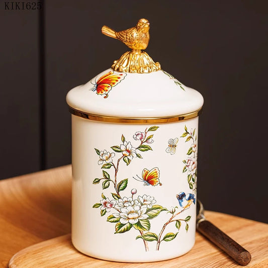 Gilded Bird Storage Jar