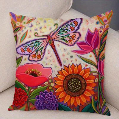 Secret Garden Cushion Cover - Flowers, Butterfliers, Dragonflies