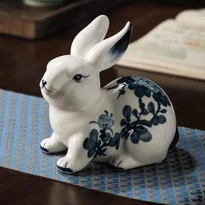 Blue White Ceramic Smart Bunny