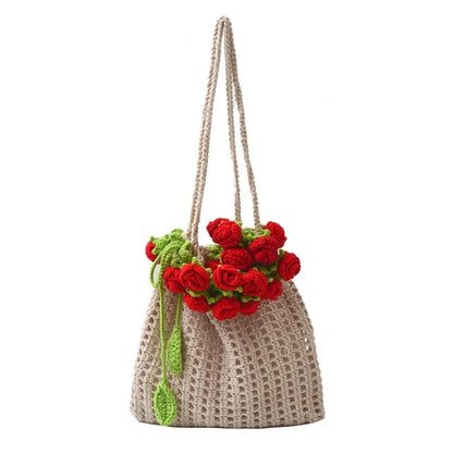 Bohemian Rose Bouquet Knit Bag