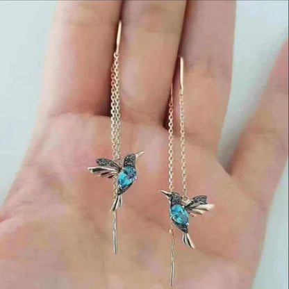 Humming Birds Long Drop Earrings