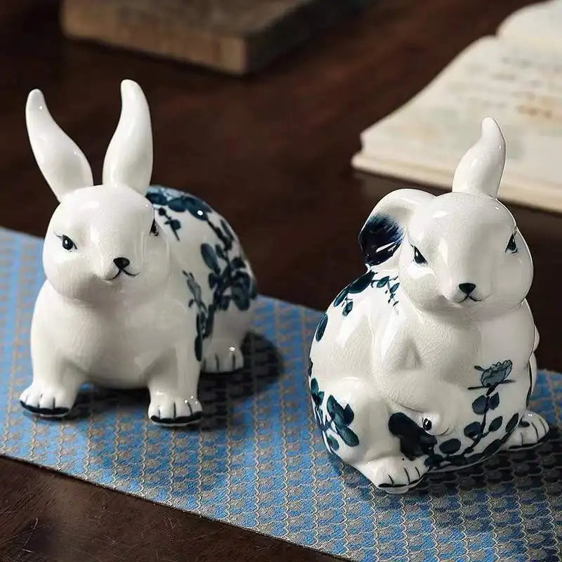 Blue White Ceramic Smart Bunny