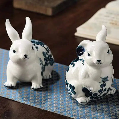 Blue White Ceramic Smart Bunny